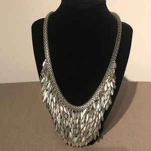 Silver color bib necklace